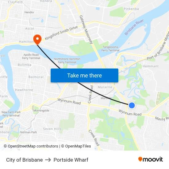 City of Brisbane to Portside Wharf map