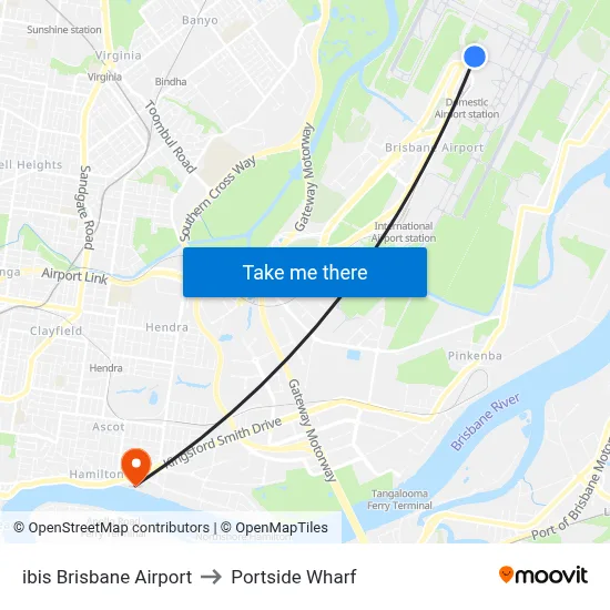 ibis Brisbane Airport to Portside Wharf map