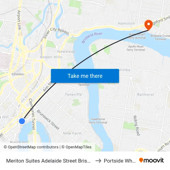 Meriton Suites Adelaide Street Brisbane to Portside Wharf map