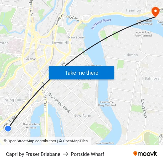 Capri by Fraser Brisbane to Portside Wharf map