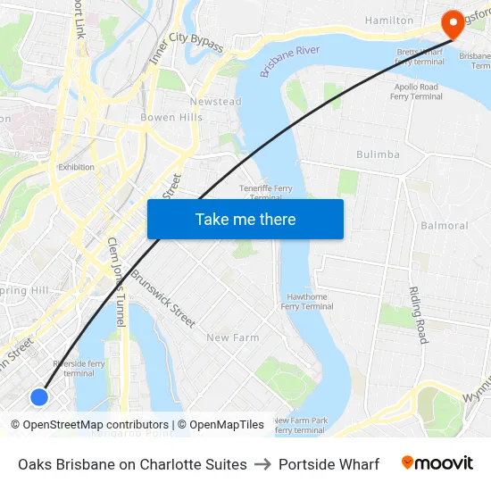 Oaks Brisbane on Charlotte Suites to Portside Wharf map