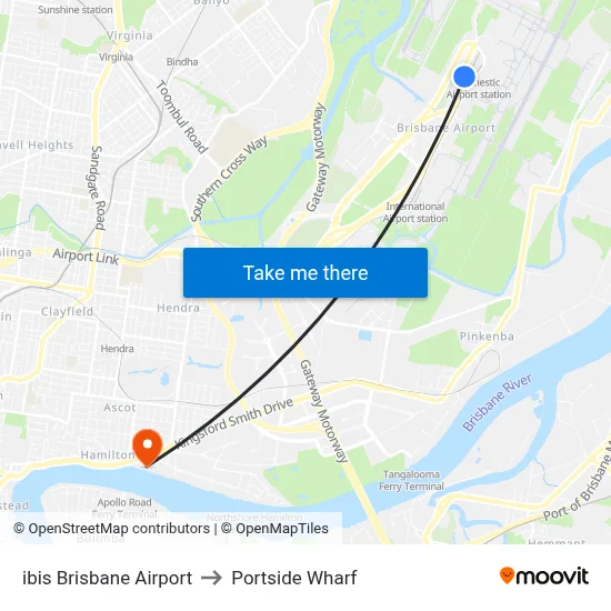 ibis Brisbane Airport to Portside Wharf map