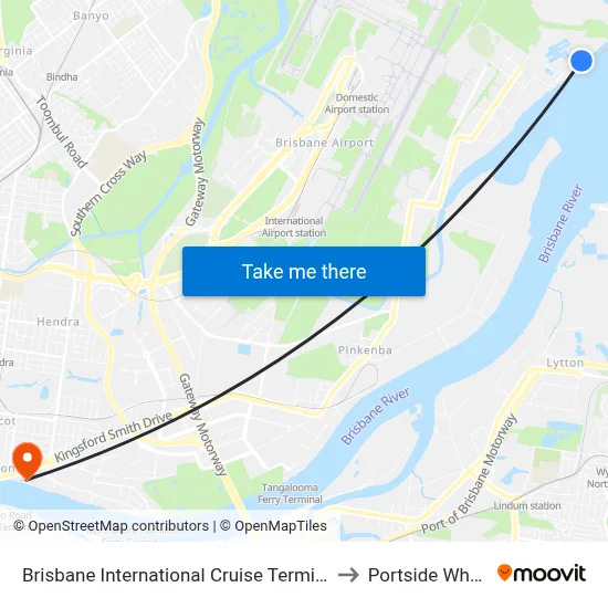 Brisbane International Cruise Terminal to Portside Wharf map