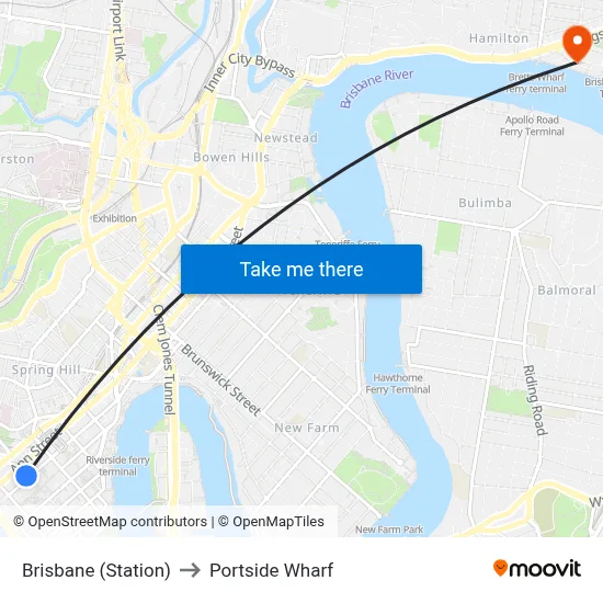 Brisbane (Station) to Portside Wharf map