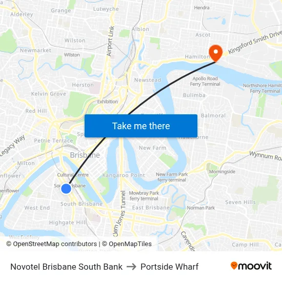 Novotel Brisbane South Bank to Portside Wharf map