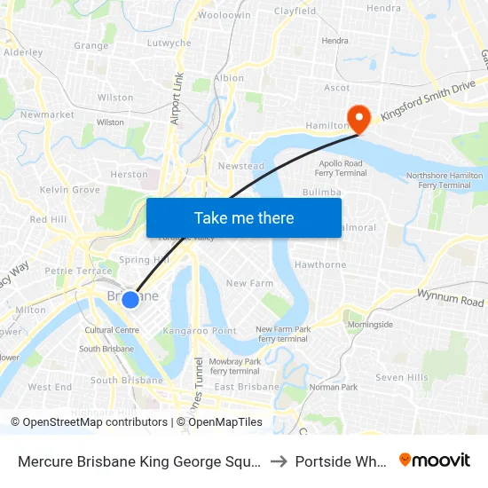 Mercure Brisbane King George Square to Portside Wharf map