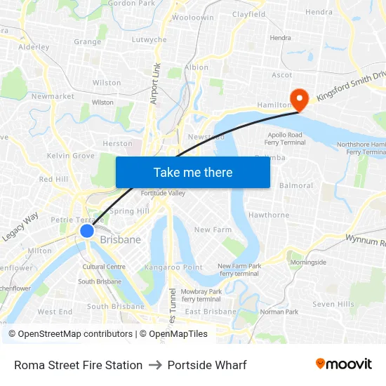 Roma Street Fire Station to Portside Wharf map