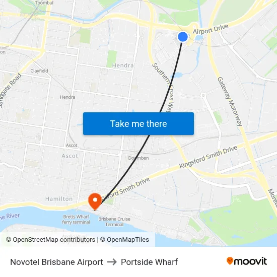 Novotel Brisbane Airport to Portside Wharf map