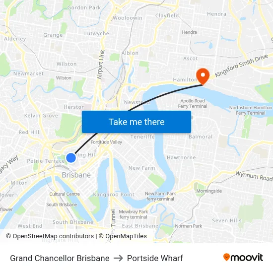 Grand Chancellor Brisbane to Portside Wharf map