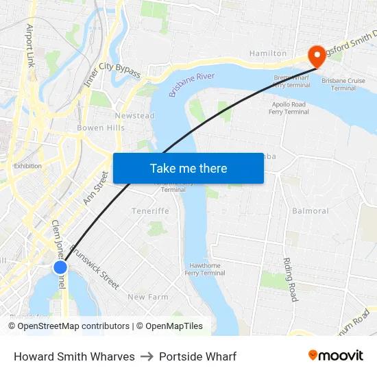 Howard Smith Wharves to Portside Wharf map