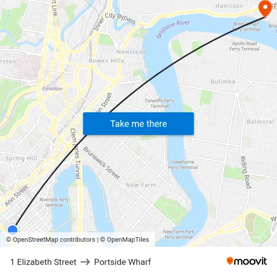 1 Elizabeth Street to Portside Wharf map