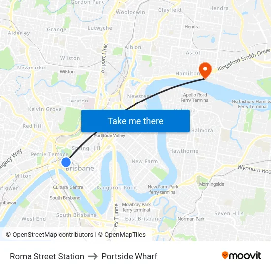 Roma Street Station to Portside Wharf map