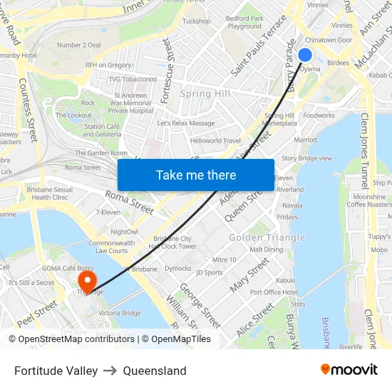 Fortitude Valley to Queensland map