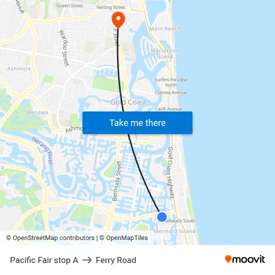 Pacific Fair stop A to Ferry Road map