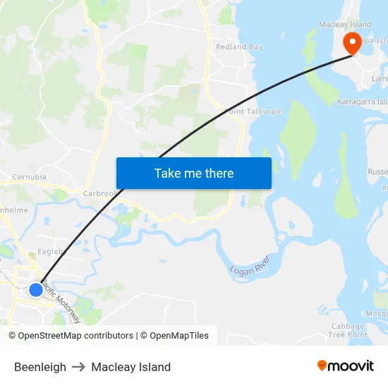 Beenleigh to Macleay Island map