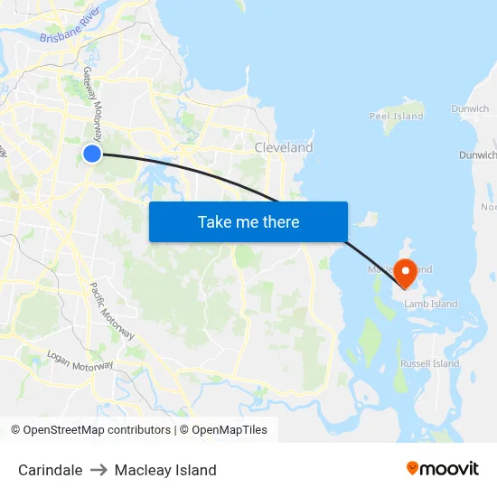 Carindale to Macleay Island map