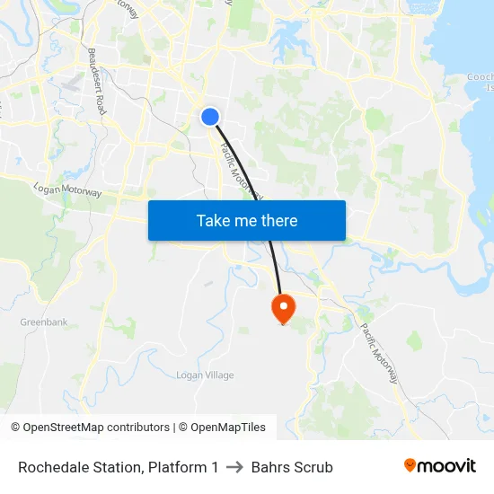 Rochedale Station, Platform 1 to Bahrs Scrub map