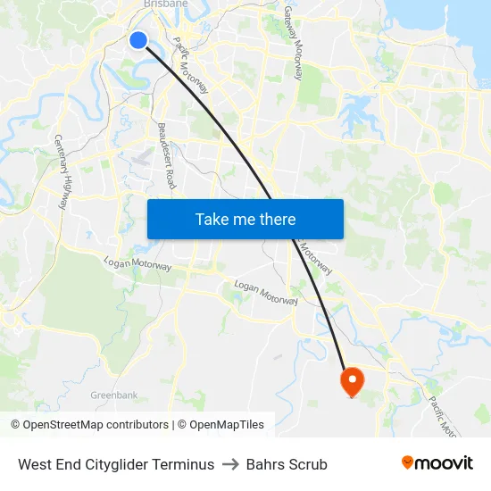 West End Cityglider Terminus to Bahrs Scrub map