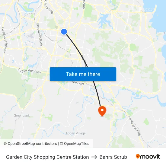 Garden City Shopping Centre Station to Bahrs Scrub map