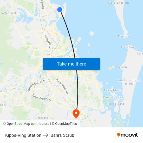 Kippa-Ring Station to Bahrs Scrub map