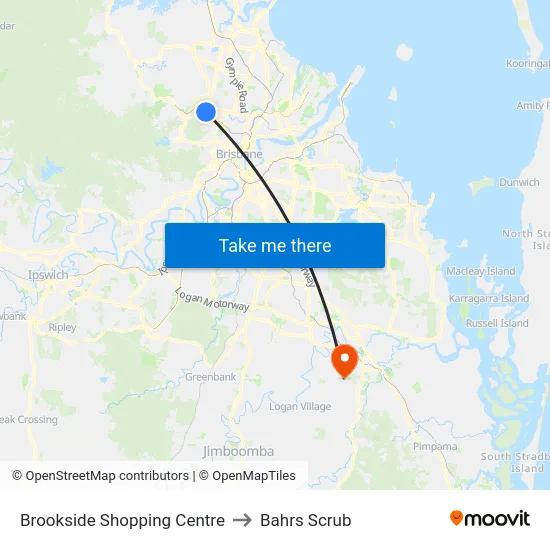 Brookside Shopping Centre to Bahrs Scrub map