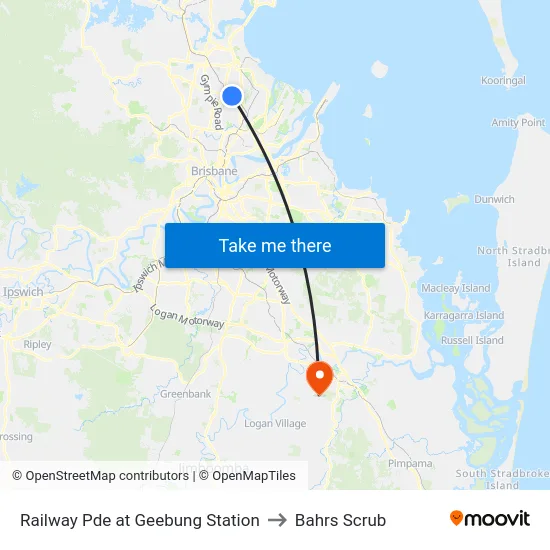 Railway Pde at Geebung Station to Bahrs Scrub map