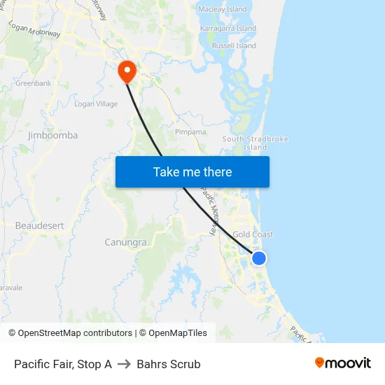 Pacific Fair, Stop A to Bahrs Scrub map
