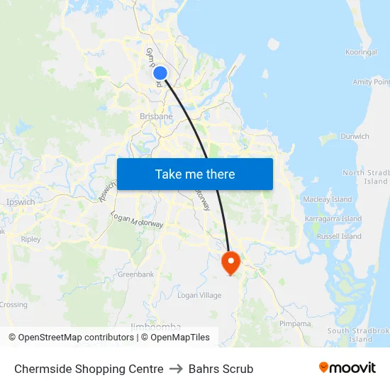 Chermside Shopping Centre to Bahrs Scrub map