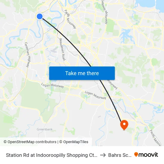 Station Rd at Indooroopilly Shopping Ctr, Stop D to Bahrs Scrub map