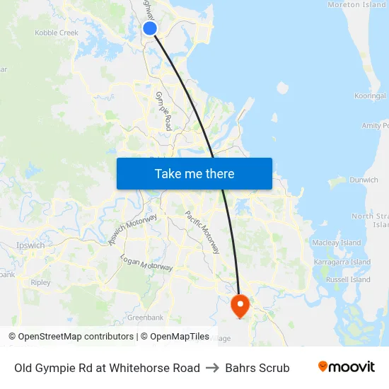 Old Gympie Rd at Whitehorse Road to Bahrs Scrub map