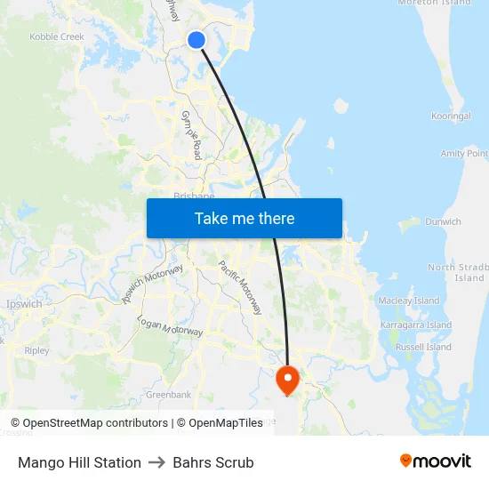 Mango Hill Station to Bahrs Scrub map