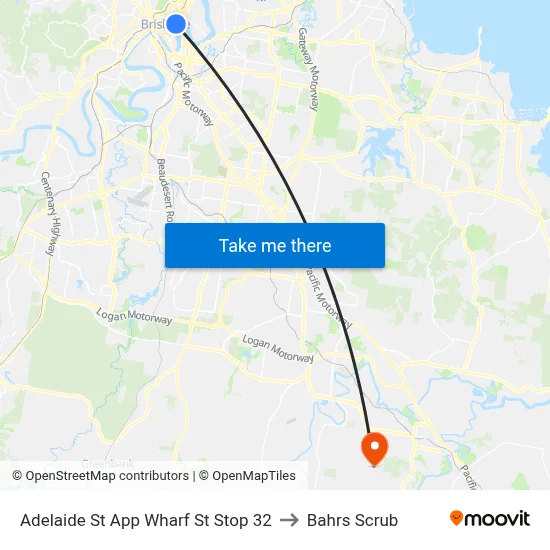 Adelaide St App Wharf St Stop 32 to Bahrs Scrub map