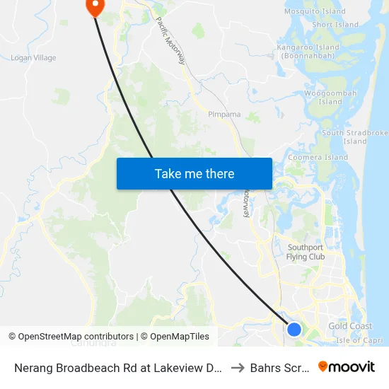 Nerang Broadbeach Rd at Lakeview Drive to Bahrs Scrub map