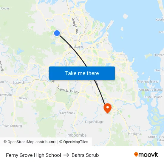Ferny Grove High School to Bahrs Scrub map