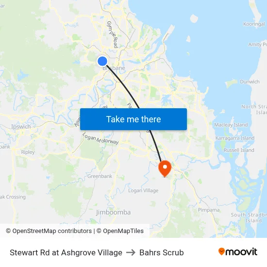 Stewart Rd at Ashgrove Village to Bahrs Scrub map