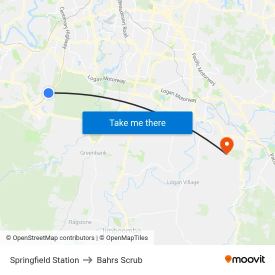 Springfield Station to Bahrs Scrub map