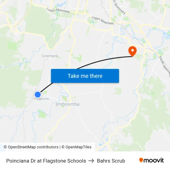 Poinciana Dr at Flagstone Schools to Bahrs Scrub map
