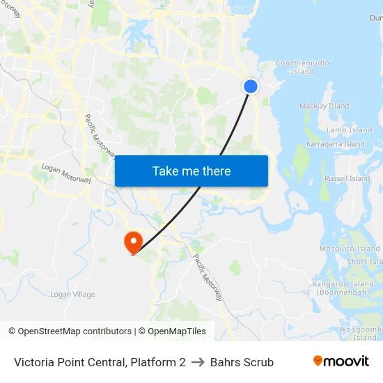 Victoria Point Central, Platform 2 to Bahrs Scrub map