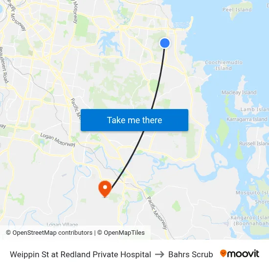 Weippin St at Redland Private Hospital to Bahrs Scrub map