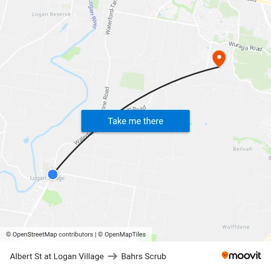 Albert St at Logan Village to Bahrs Scrub map
