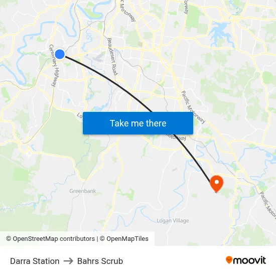 Darra Station to Bahrs Scrub map
