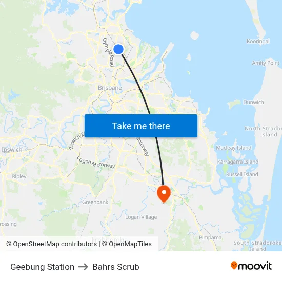 Geebung Station to Bahrs Scrub map