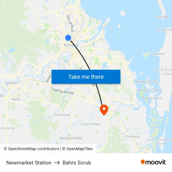 Newmarket Station to Bahrs Scrub map