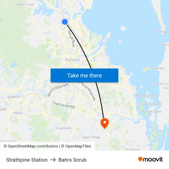 Strathpine Station to Bahrs Scrub map