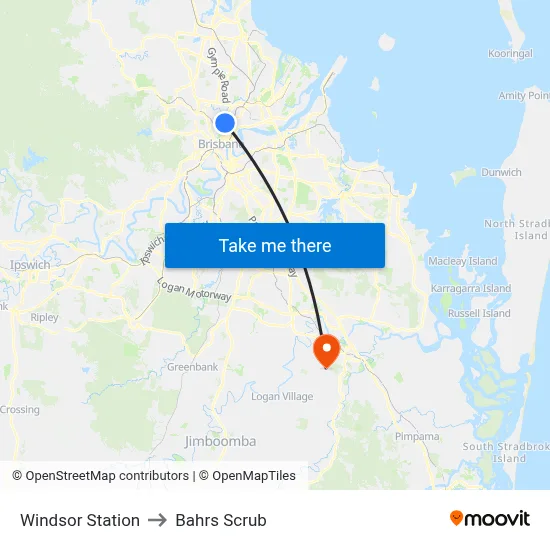 Windsor Station to Bahrs Scrub map