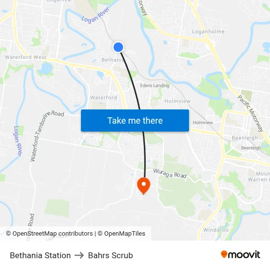 Bethania Station to Bahrs Scrub map