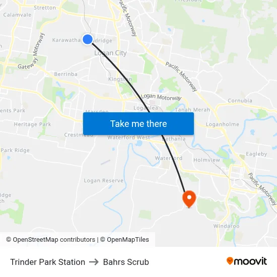 Trinder Park Station to Bahrs Scrub map