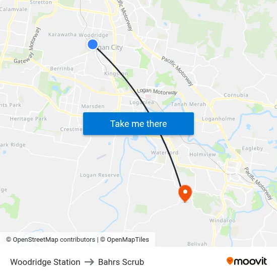 Woodridge Station to Bahrs Scrub map