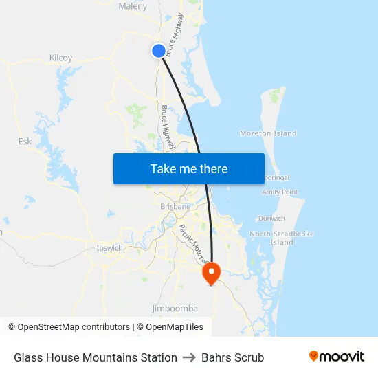 Glass House Mountains Station to Bahrs Scrub map