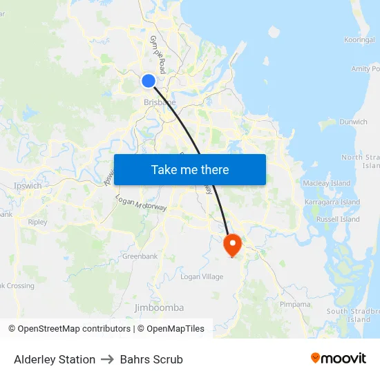 Alderley Station to Bahrs Scrub map